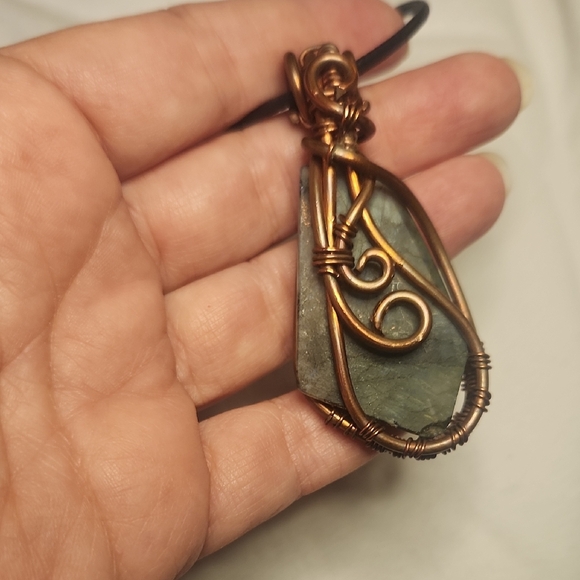 Artisian Copper Wire Wrapped Labradorite Pendant Necklace Lg Stone - Picture 4 of 7